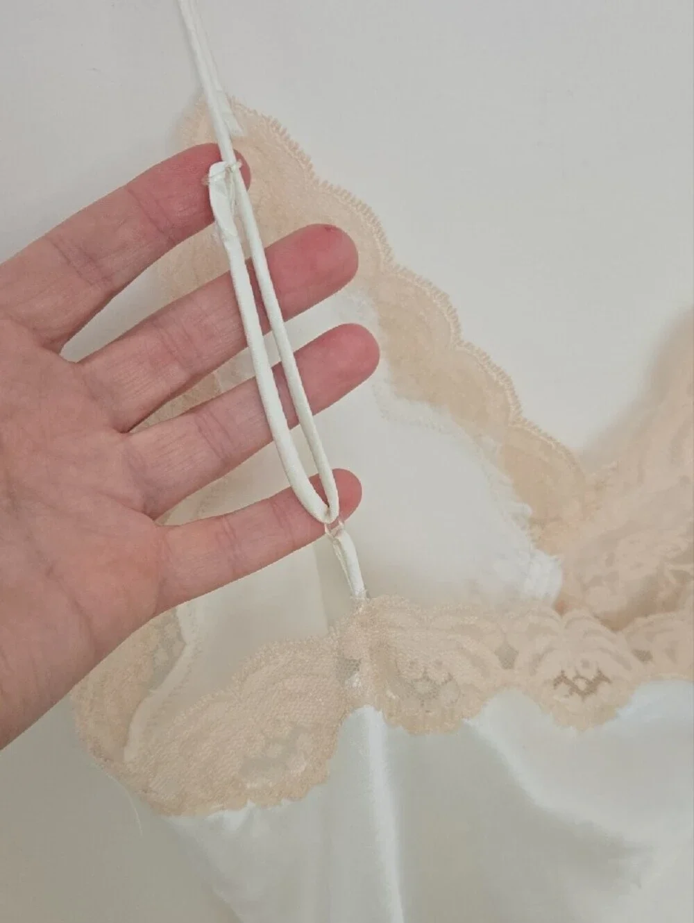 Vintage Victoria Secret Gold Label Silky White Slip with Beige Lace Trim Elegant